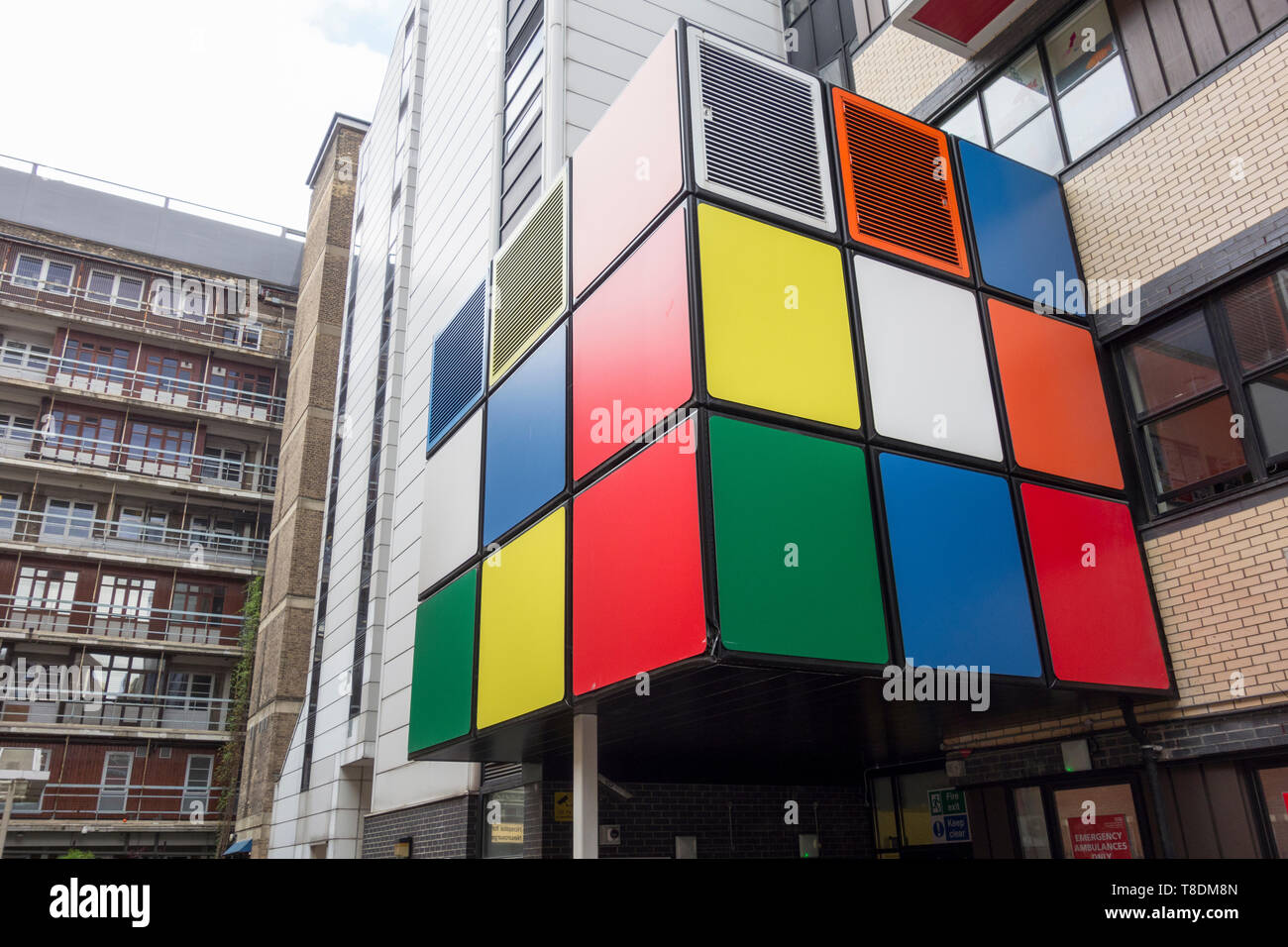 Rubik's cube type art installation outside Great Ormond Street Hospital in London, England, UK Stock Photo