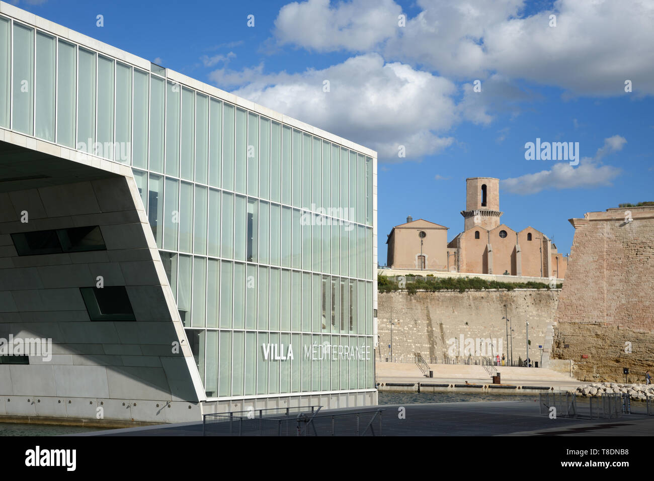 Villa Méditerranée Exhibition Hall or Venue & Saint Laurent Church Marseille Provence France Stock Photo