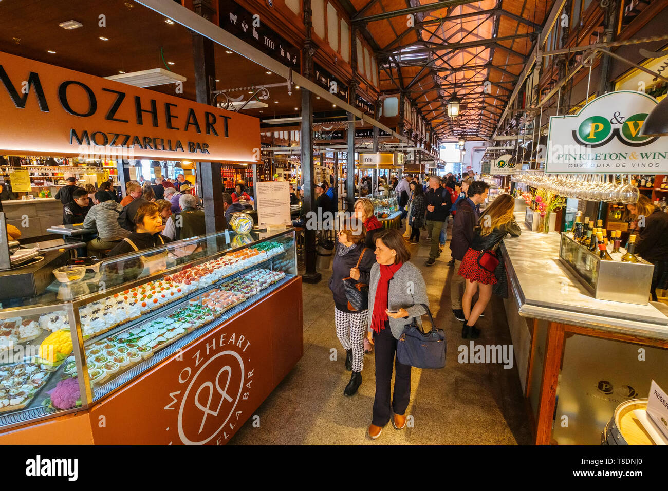 Mercado de San Miguel. Typical gastronomic market specialized in tapas. Madrid city, Spain. Europe Stock Photo