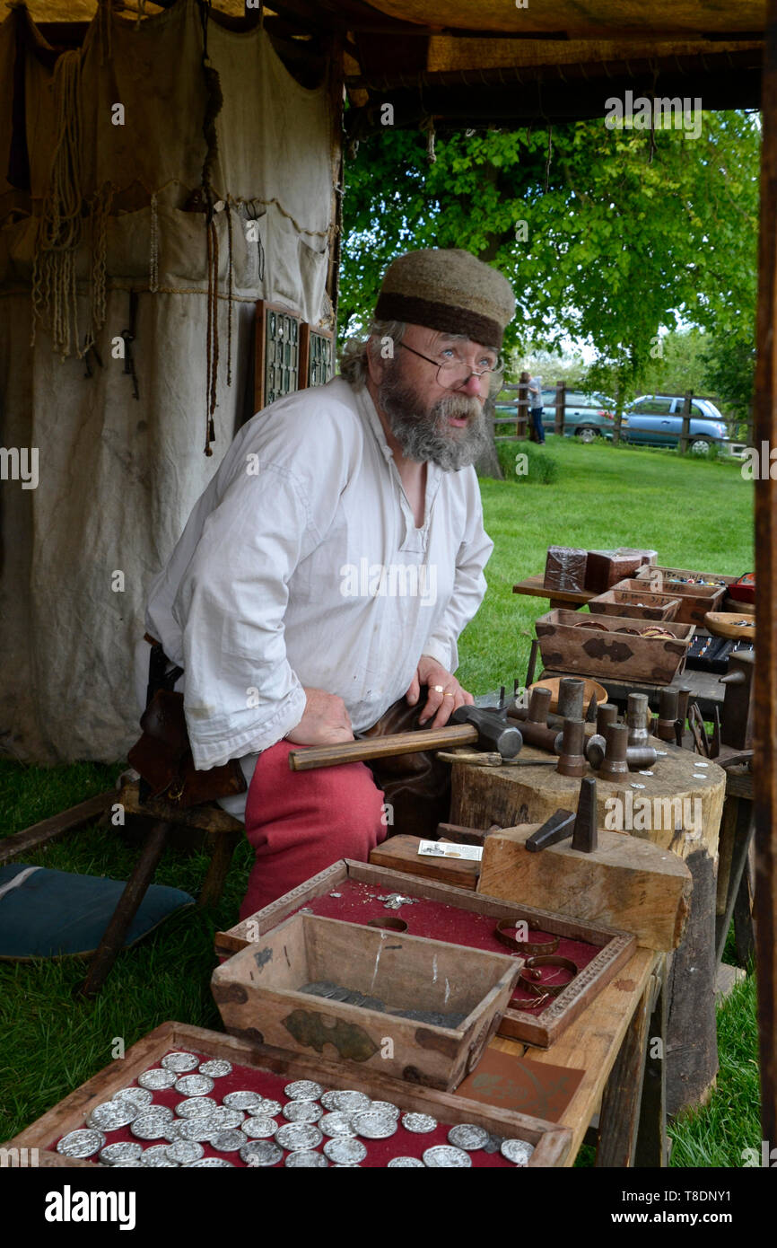Medieval metalworker at the Milton Keynes Museum History Festival 2019. Wolverton, Buckinghamshire, England, UK Stock Photo