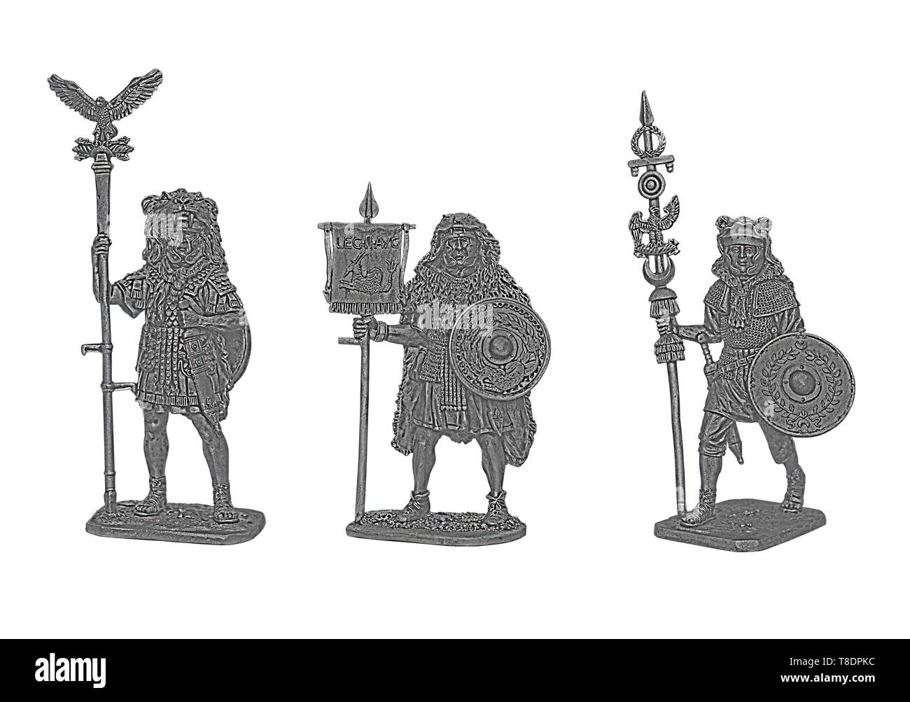 Roman legionary illustration. Set of 3 roman soldiers. Roman Aquilifer, Signifer and Vexillarius. Stock Photo
