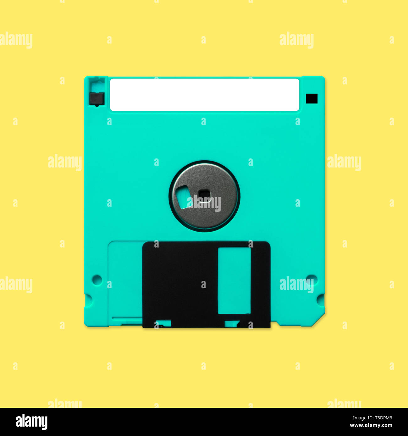 Floppy Disk 3.5 Inch Back Nostalgia, Isolated And Presented In Punchy Pastel Colors Stock Photo