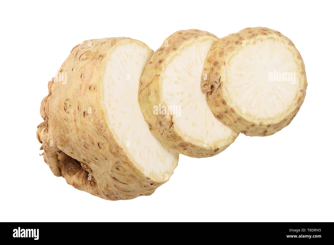 Fresh slice celery root isolated on white background. Top view. Flat ...