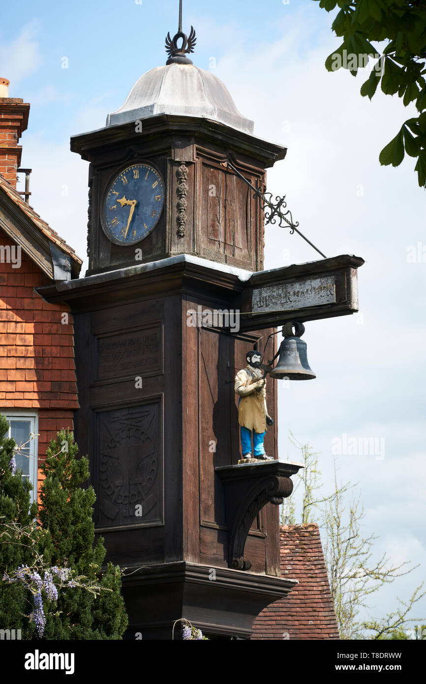 The "Jack the Blacksmith" clock on the A25 at Abinger Hammer, Surrey