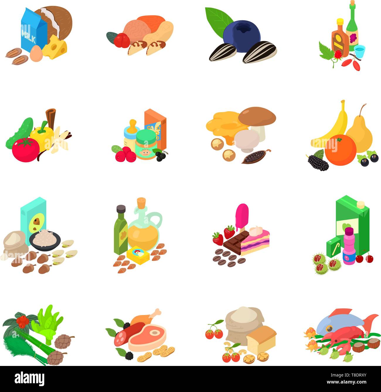 Foodstuff icons set, isometric style Stock Vector
