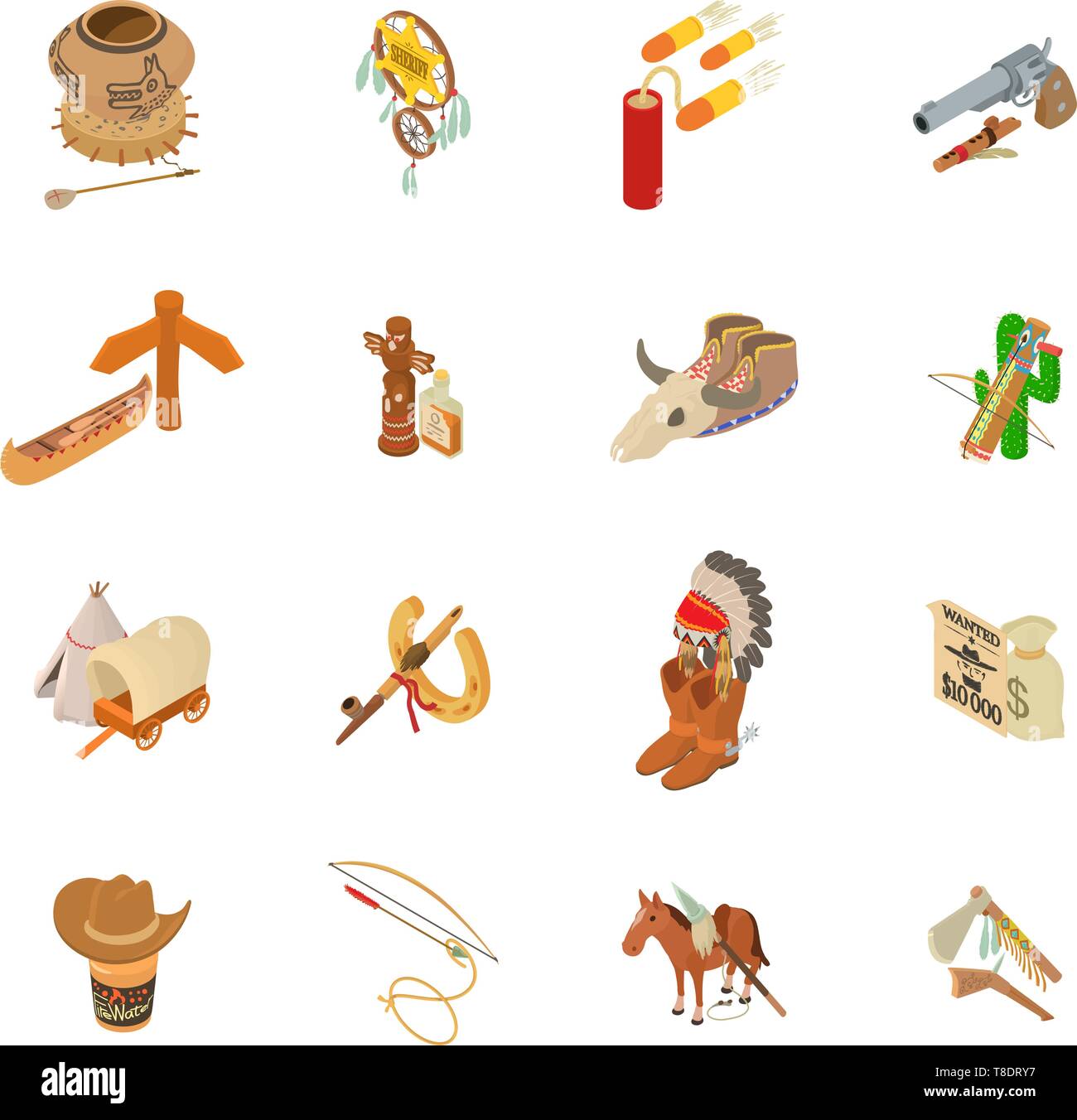 Injun icons set, isometric style Stock Vector