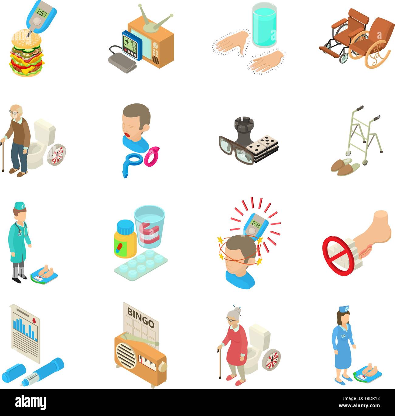 Diabetic icons set, isometric style Stock Vector