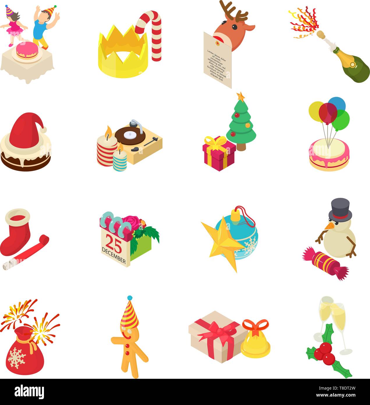 Yuletide icons set, isometric style Stock Vector