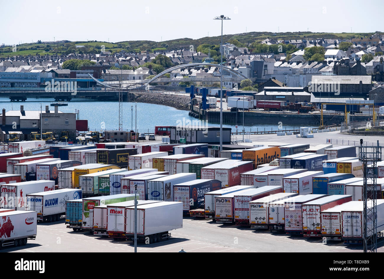 Sea Freight containers on the dockside at the Holyhead terminal in ...