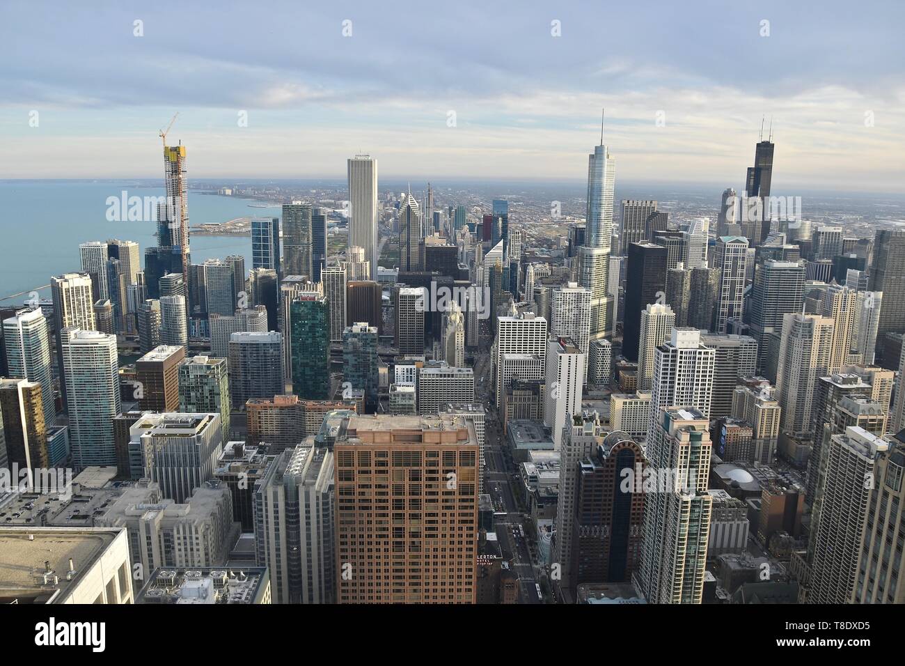 View of the Chicago skyline seen from the 360 Chicago observation deck ...