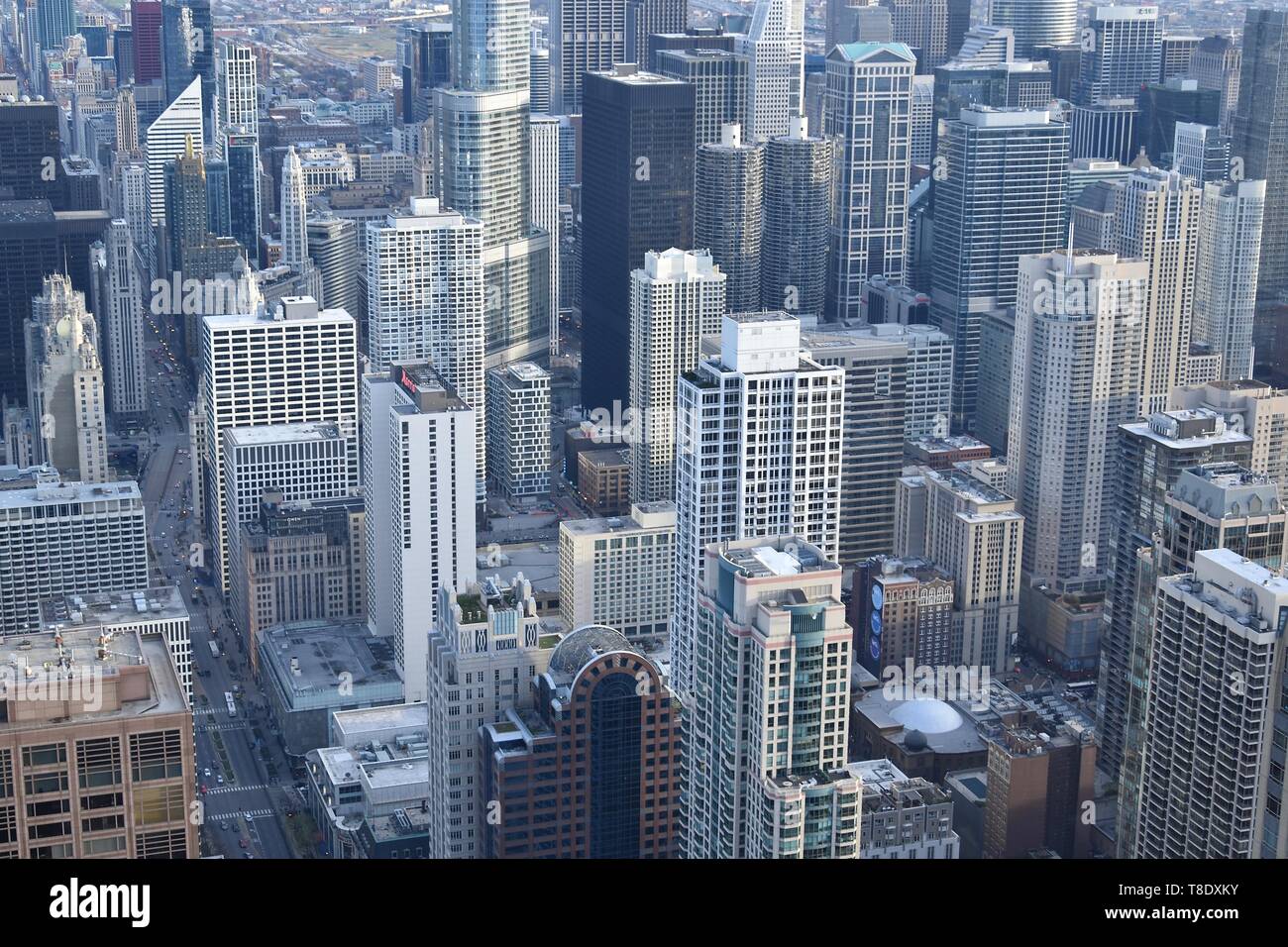 View of the Chicago skyline seen from the 360 Chicago observation deck ...