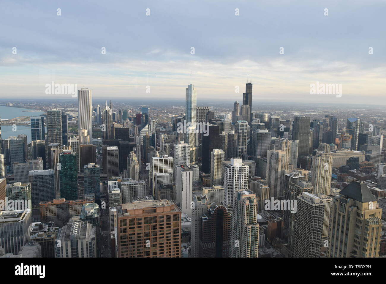 View of the Chicago skyline seen from the 360 Chicago observation deck ...