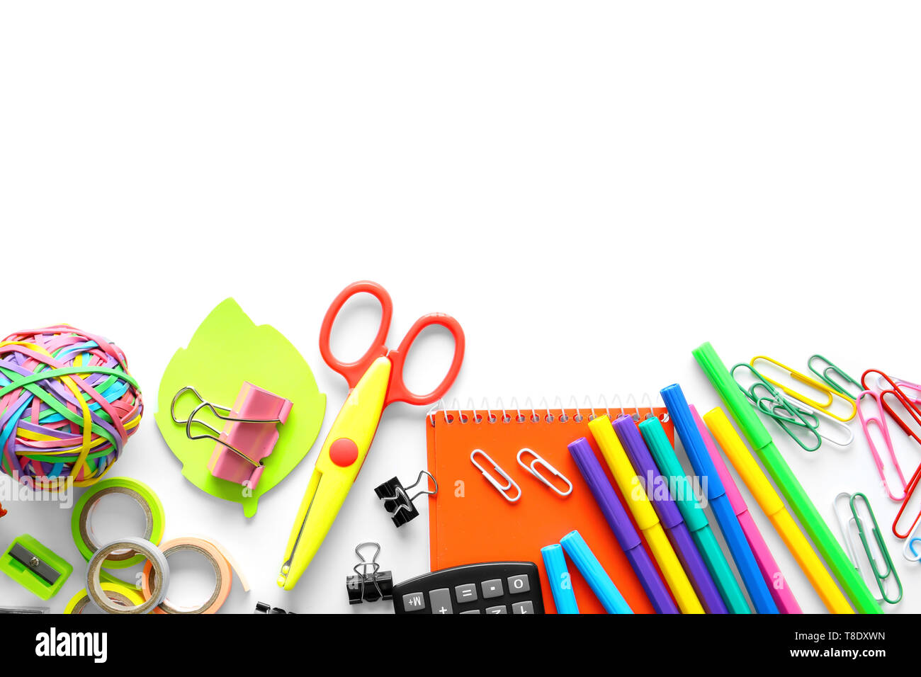 Set of school stationery on white background Stock Photo Alamy