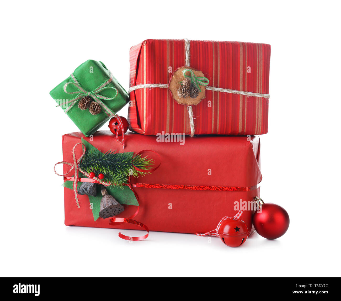 Beautiful Christmas gift boxes on white background Stock Photo - Alamy