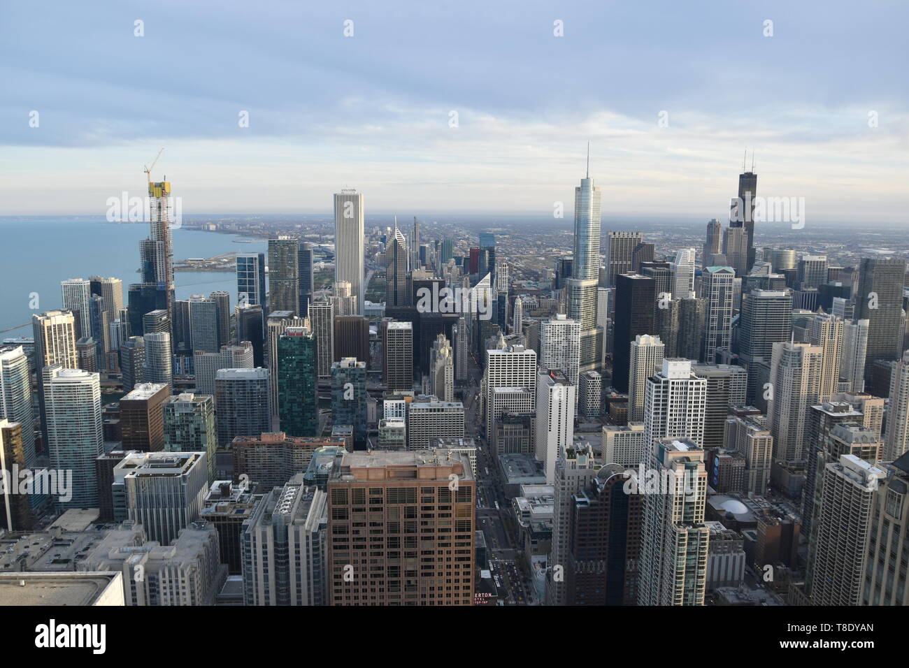View of the Chicago skyline seen from the 360 Chicago observation deck ...