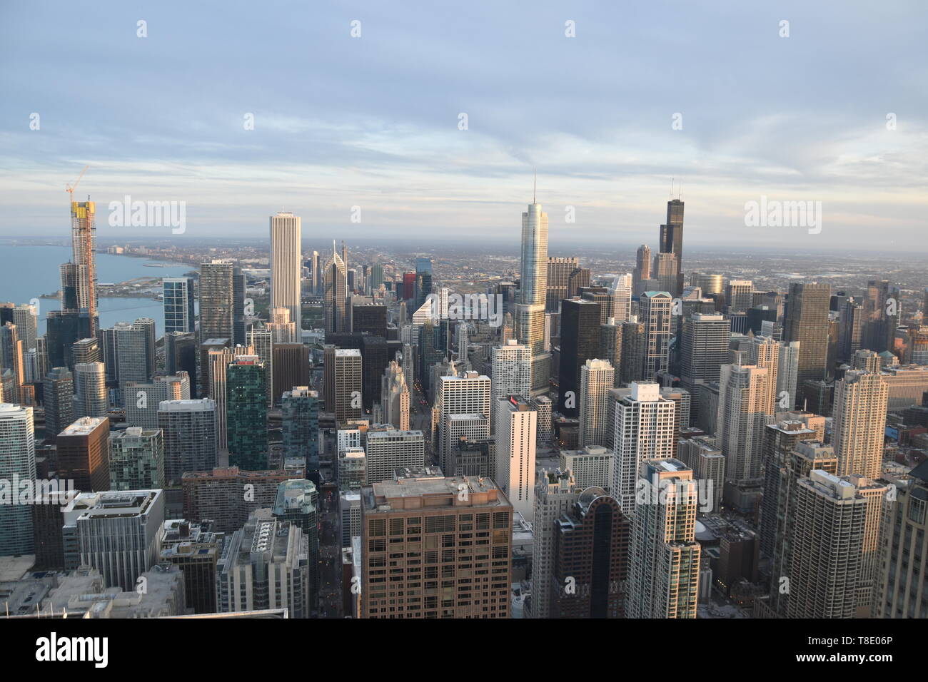 View of the Chicago skyline seen from the 360 Chicago observation deck atop the  John Hancock Center, Near North Side, Chicago, USA Stock Photo