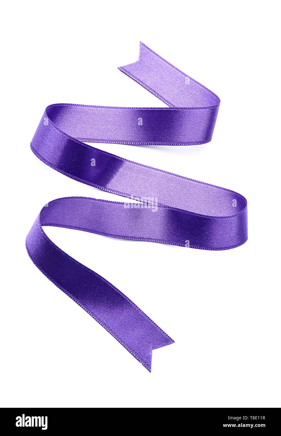 Purple satin ribbon on white background Stock Photo - Alamy
