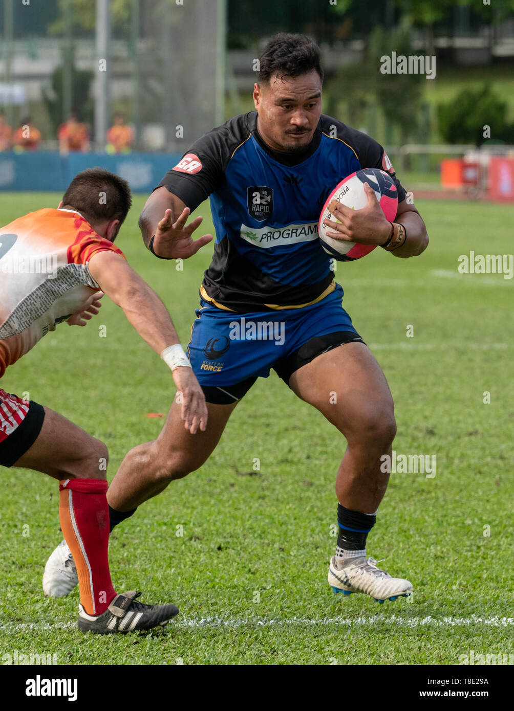 Aj ALATIMU runs with the ball to score a try.Western Force vs South China  Tigers Global Rapid Rugby. The Western Force make their inaugural  appearance Stock Photo - Alamy
