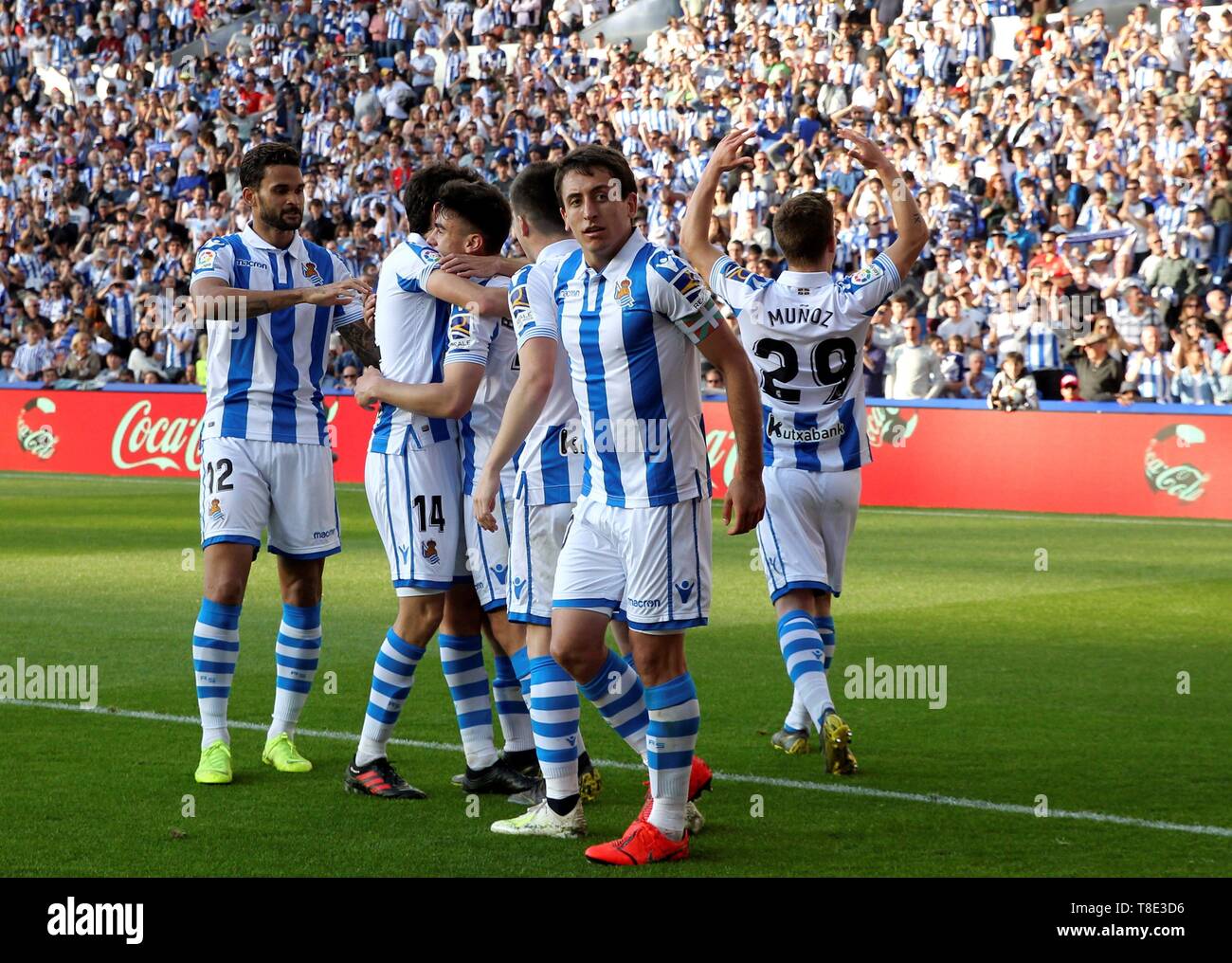 San Sebastian Spain 12th May 2019 Real Sociedad S Players Celebrate A Goal During The Spanish Laliga Soccer Match Between Real Sociedad And Real Madrid At Anoeta Stadium In San Sebastian Basque Country