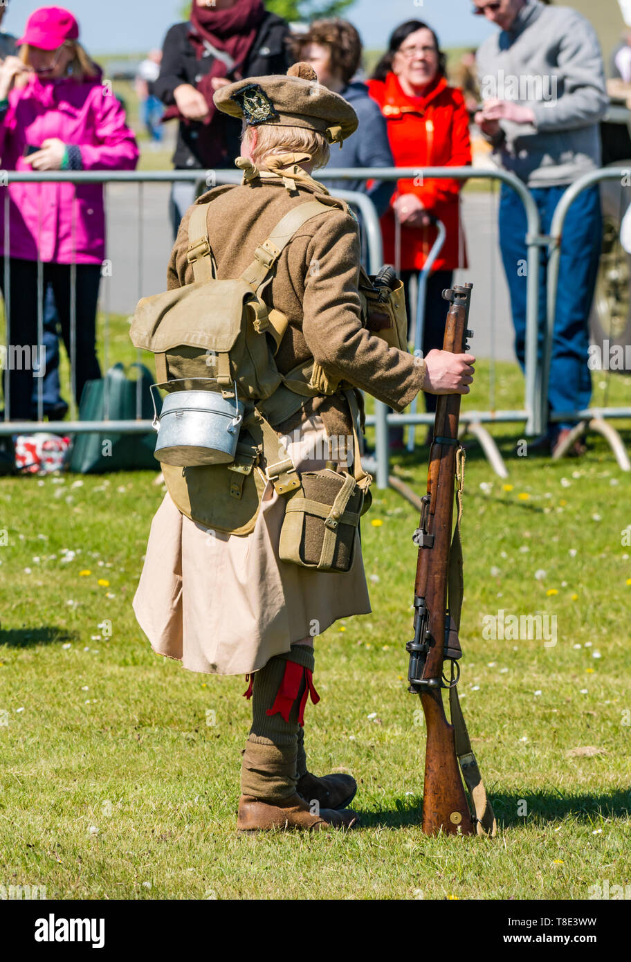 Museum of Flight, East Fortune, East Lothian, Scotland, UK 12th May, 2019. Wartime Experience: A family day out with all things related to the World Wars including an infantry display by Gordon Highlanders history group about military ordnance and firearms Stock Photo