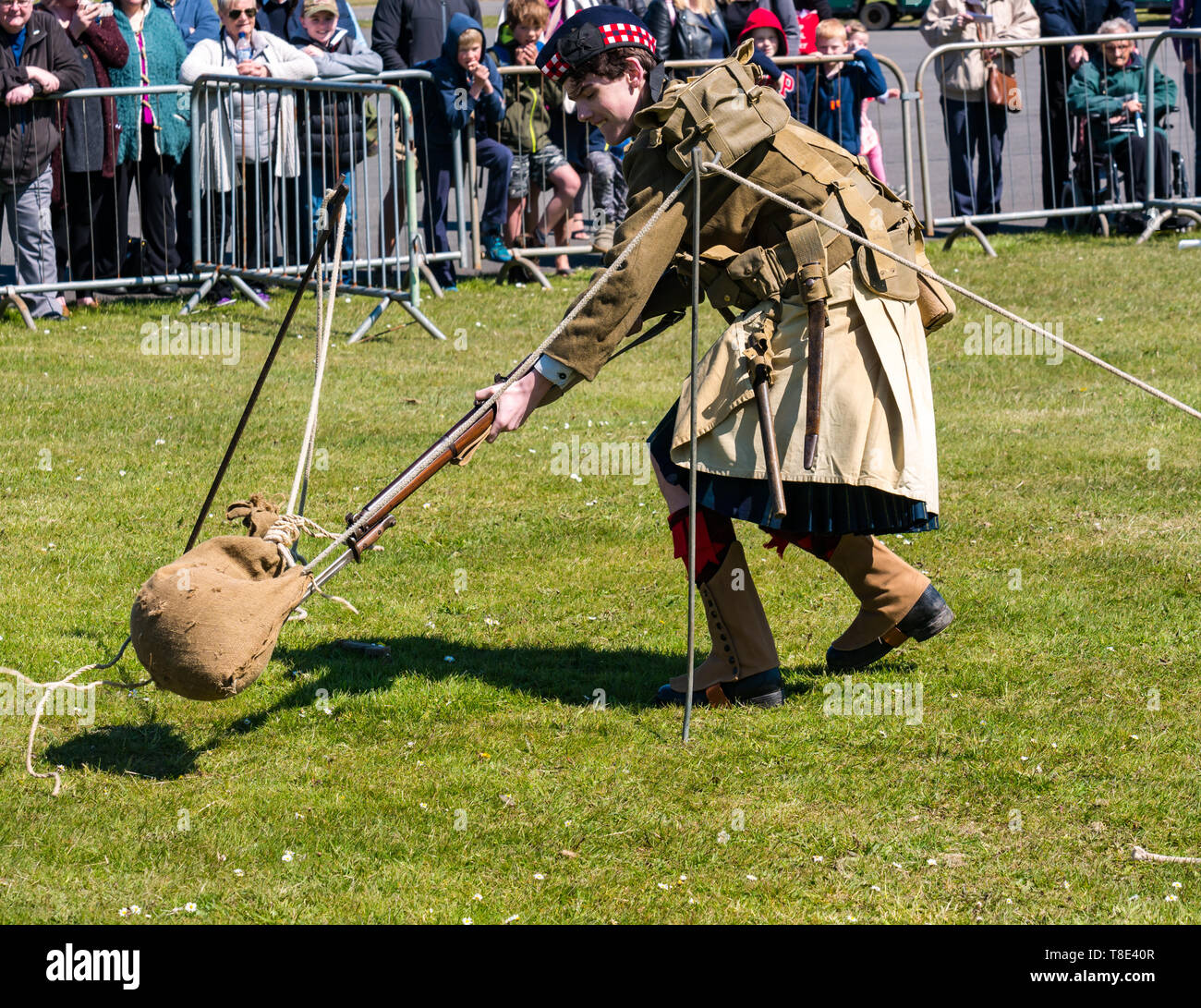 Museum of Flight, East Fortune, East Lothian, Scotland, UK 12th May, 2019. Wartime Experience: A family day out with all things related to the World Wars including an infantry display by Gordon Highlanders history group about military ordnance and firearms Stock Photo