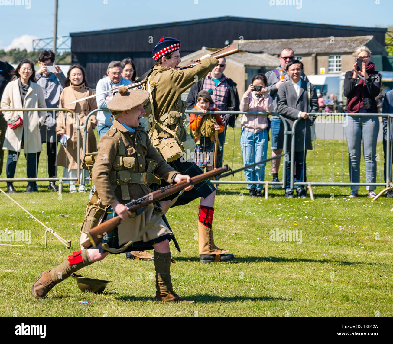 Museum of Flight, East Fortune, East Lothian, Scotland, UK 12th May, 2019. Wartime Experience: A family day out with all things related to the World Wars including an infantry display by Gordon Highlanders history group about military ordnance and firearms Stock Photo