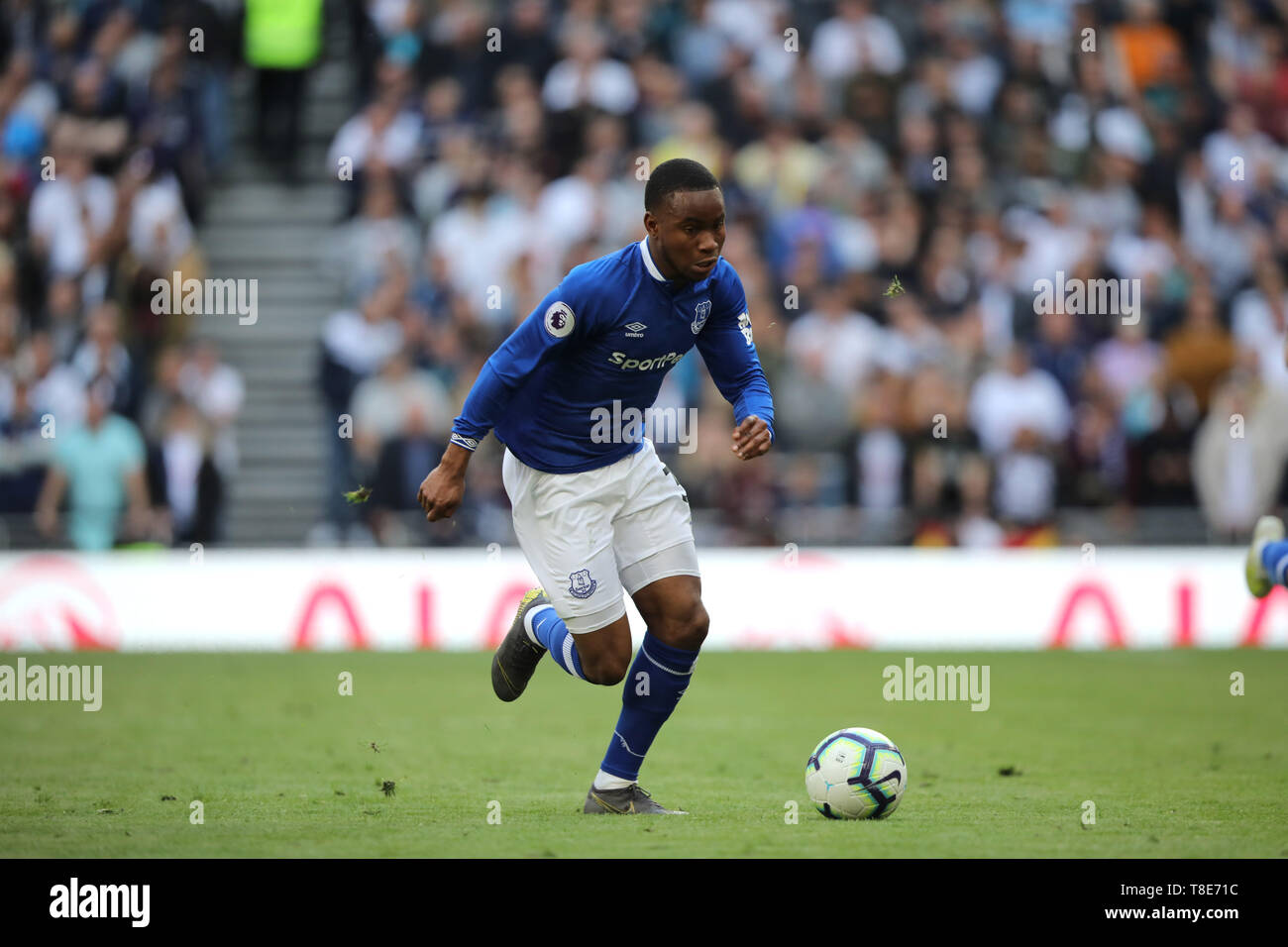 London, UK. 12th May, 2019. Ademola Lookman (E) at the Tottenham Hotspur v Everton English Premier League match, at The Tottenham Hotspur Stadium, London, UK on May 12, 2019. **Editorial use only, license required for commercial use. No use in betting, games or a single club/league/player publications** Credit: Paul Marriott/Alamy Live News Stock Photo