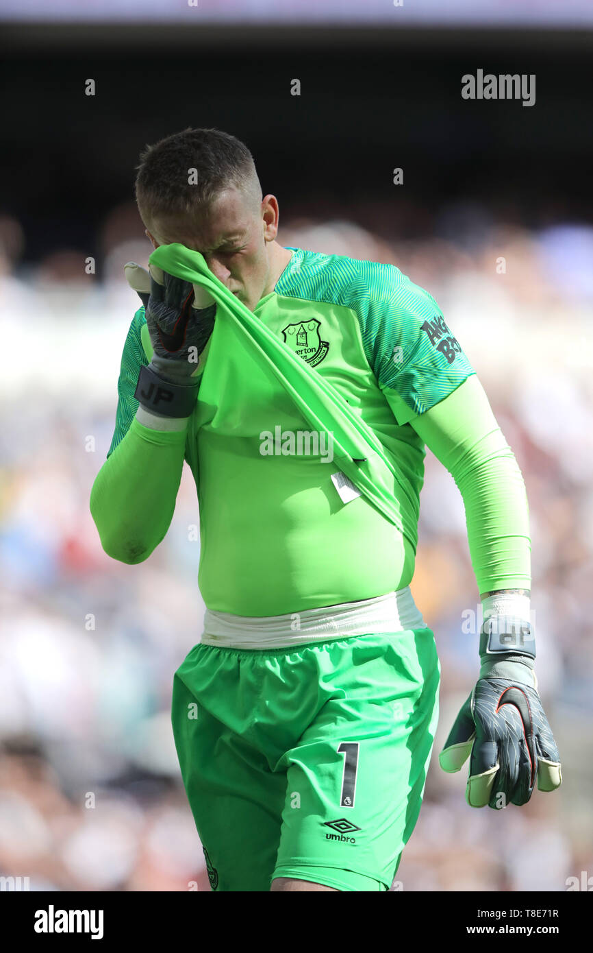 London, UK. 12th May, 2019. Jordan Pickford (E) at the Tottenham Hotspur v Everton English Premier League match, at The Tottenham Hotspur Stadium, London, UK on May 12, 2019. **Editorial use only, license required for commercial use. No use in betting, games or a single club/league/player publications** Credit: Paul Marriott/Alamy Live News Stock Photo
