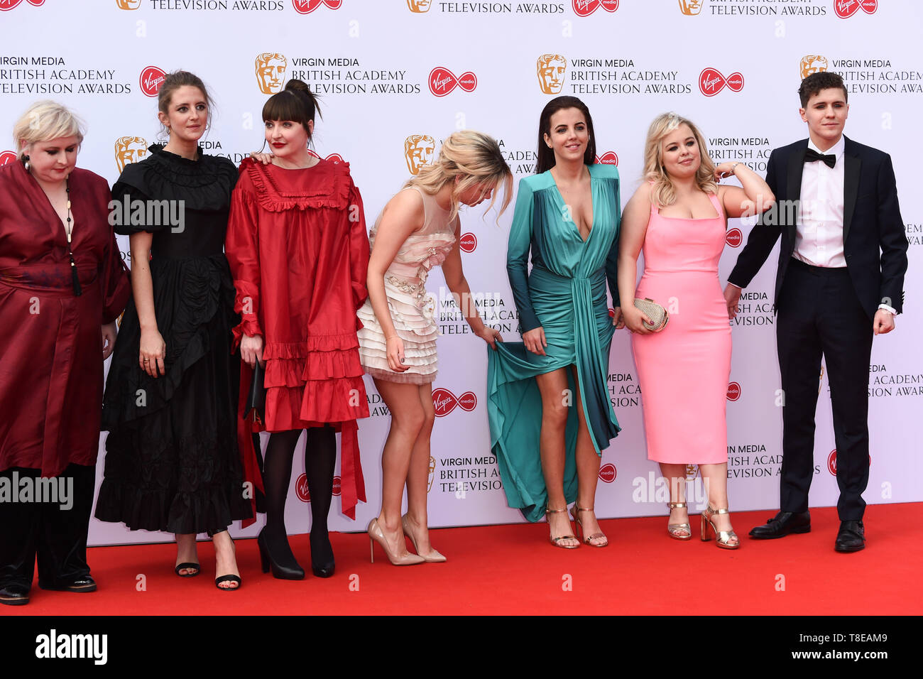 LONDON, UK. May 12, 2019: Derry Girls cast (Siobhan McSweeney, Louisa Harland, Kathy Kiera Clarke, Saoirse-Monica Jackson, Jamie-Lee O'Donnell, Nicola Coughlan & Dylan Llewellyn) arriving for the BAFTA TV Awards 2019 at the Royal Festival Hall, London. Picture: Steve Vas/Featureflash Stock Photo