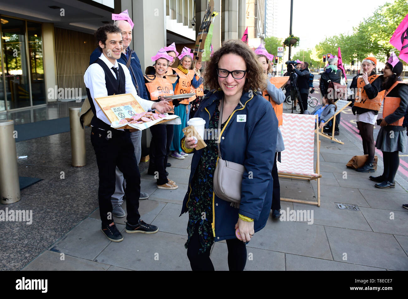 London, UK. 13th  May, 2019. Extinction Rebellion climateExtinction Rebellion Gather outside the International Maritime Organisation demand that the IMO declare a climate emergency. with delegates from 190+ countries meeting in London to discuss and agree on immediate measures to reduce shipping’s climate impacts. Credit: Quan Van Alamy/Live News Stock Photo