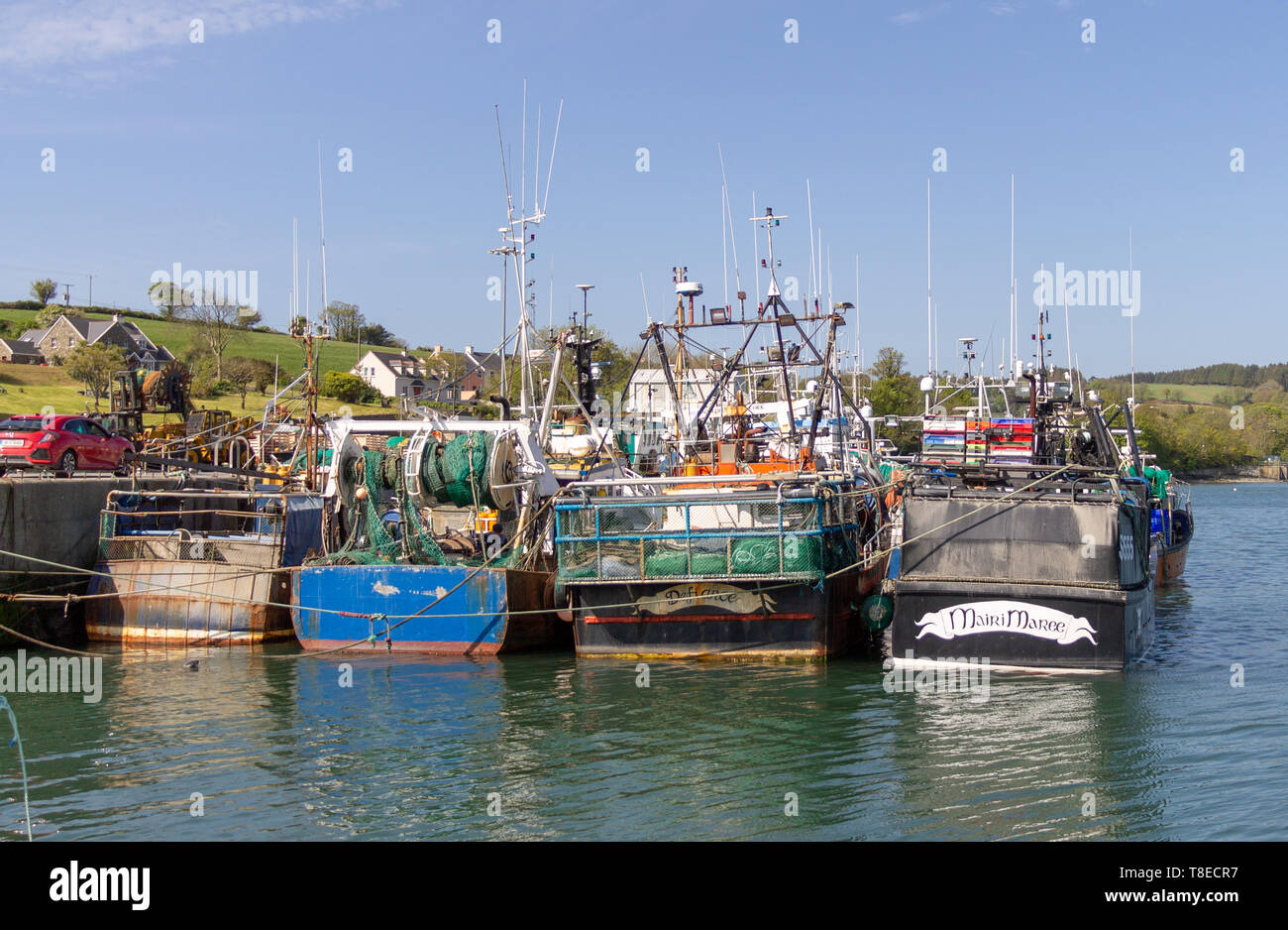 Union Hall, Ireland, 13th May 2019, The fishing fleet of Union Hall are waiting and worry about the Brexit outcome. The species they mainly fish for are Prawns (Langoustines), if they cannot get access to British waters the boat skippers say this fleet will be decimated. Credit aphperspective/ Alamy Live News Stock Photo