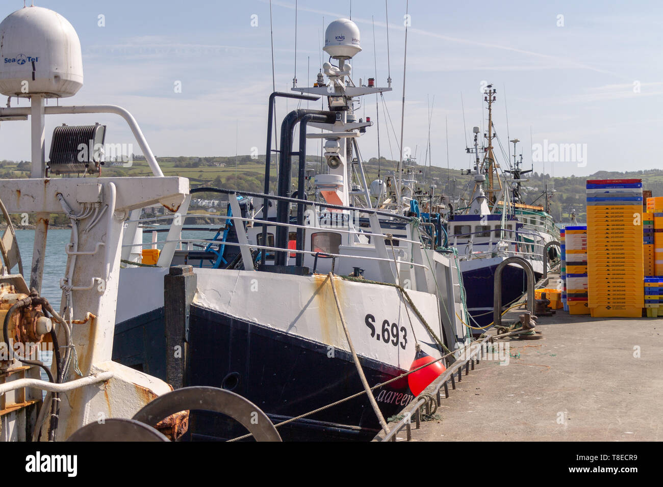 Union Hall, Ireland, 13th May 2019, The fishing fleet of Union Hall are waiting and worry about the Brexit outcome. The species they mainly fish for are Prawns (Langoustines), if they cannot get access to British waters the boat skippers say this fleet will be decimated. Credit aphperspective/ Alamy Live News Stock Photo