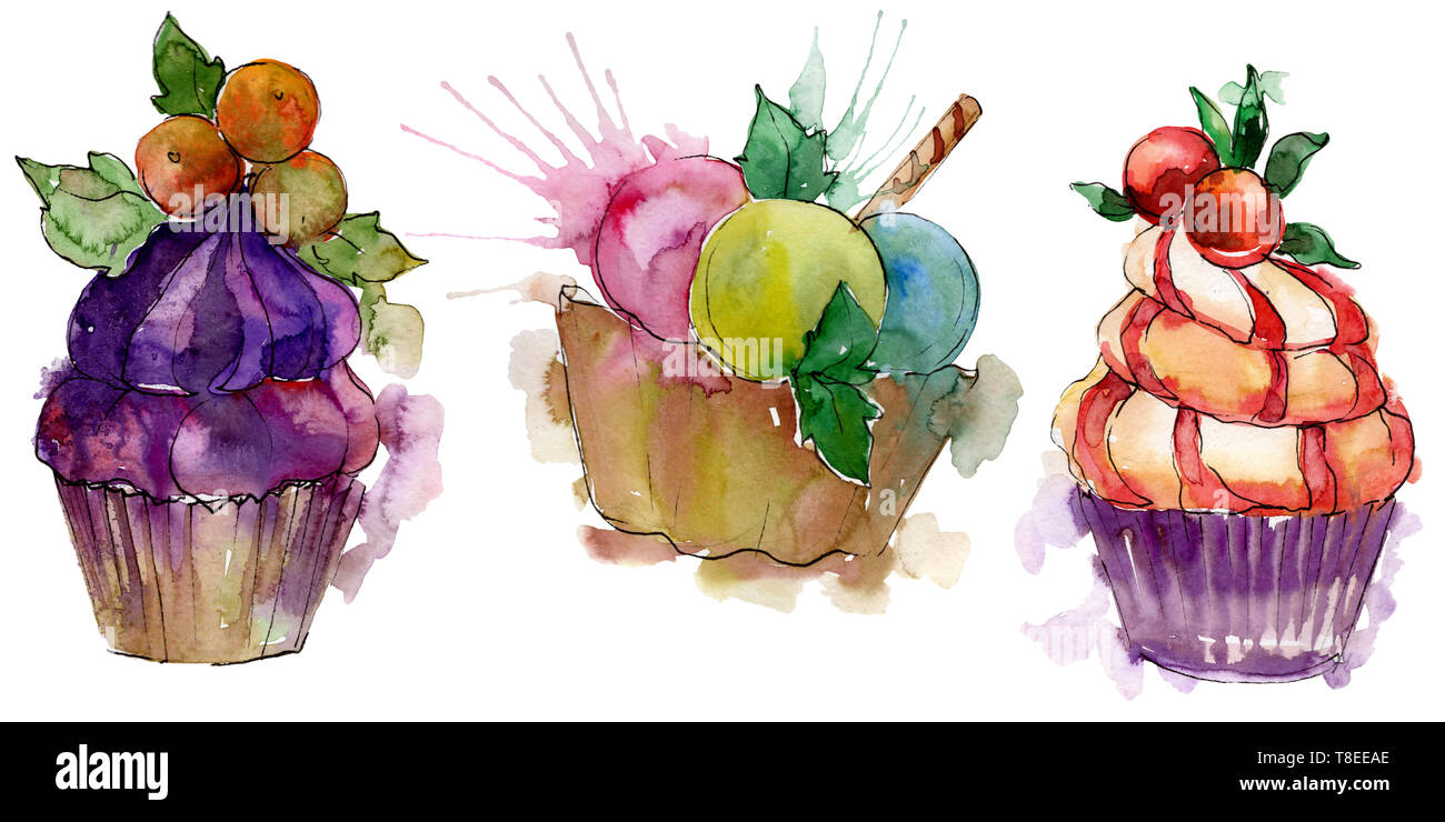 Tasty cupcake in a watercolor style. Aquarelle sweet dessert ...
