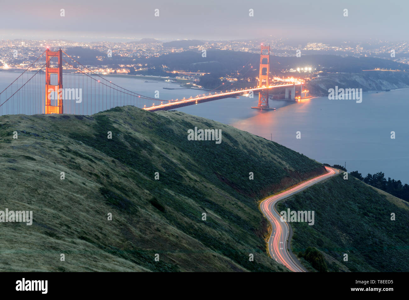 Aerial views of the Golden Gate Bridge from Slacker Hill near Sausalito. Stock Photo