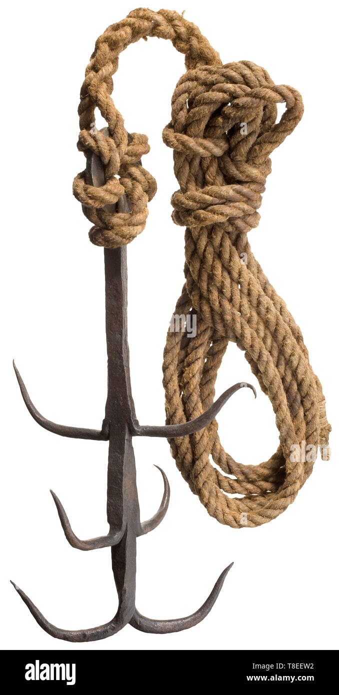 https://c8.alamy.com/comp/T8EEW2/a-rare-military-grappling-hook-17th18th-century-of-wrought-iron-the-head-formed-with-three-pairs-of-hooks-in-an-off-set-arrangement-and-with-suspension-ring-carrying-a-length-of-early-rope-length-44-cm-historic-historical-weapons-arms-weapon-arm-baronial-military-militaria-rapier-rapiers-sword-swords-melee-weapon-melee-weapons-thrusting-thrustings-baton-object-objects-stills-clipping-cut-out-cut-out-cut-outs-18th-century-17th-century-additional-rights-clearance-info-not-available-T8EEW2.jpg