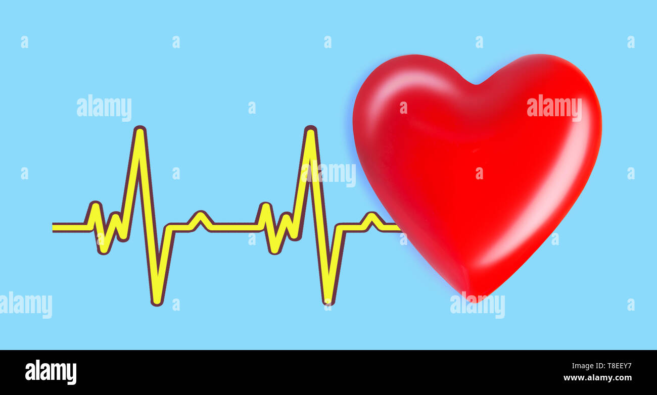 Red heart and cardioline on blue background. healthcare and medicine ...