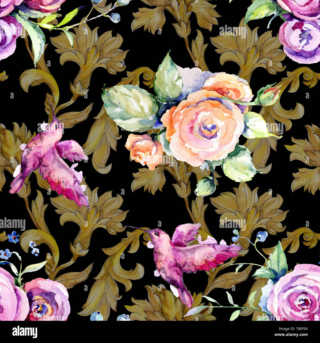 Pink rose bouquet loral botanical flowers. Watercolor background ...