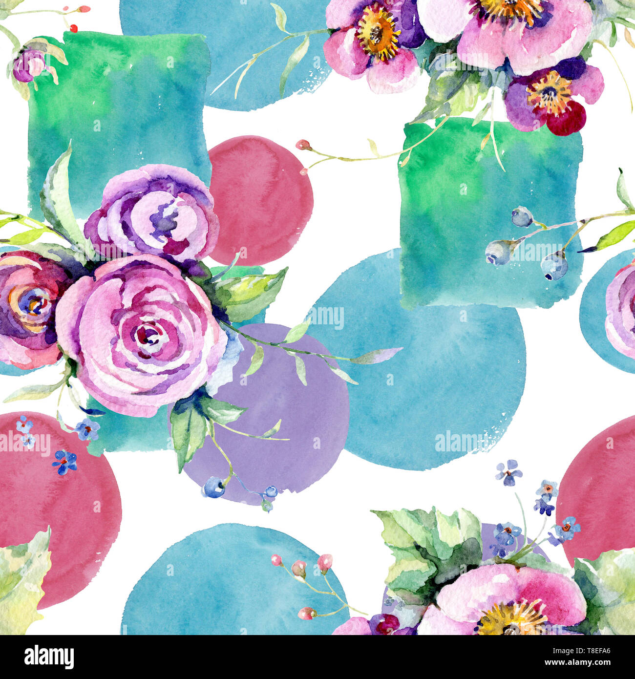 Pink rose bouquet loral botanical flowers. Watercolor background ...
