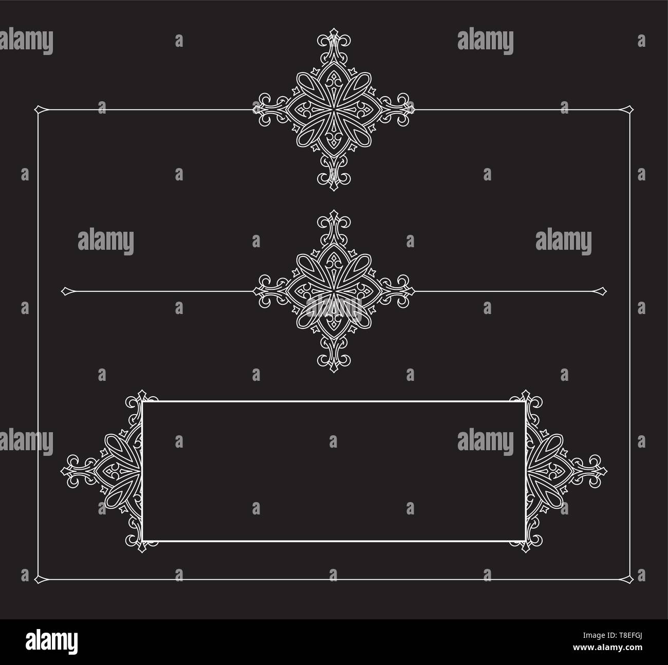 Set of decorative vintage vector frames on a black background. Stock Vector