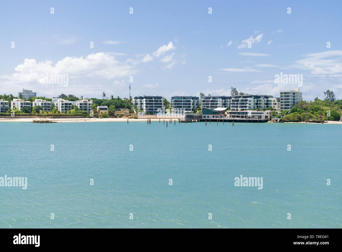 English Point Marina, beach and luxury apartments on a sunny day, Mombasa, Kenya Stock Photo