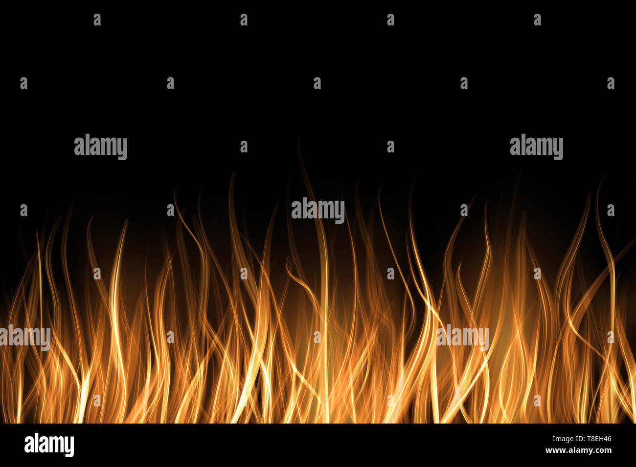 Abstract fire flame light on black background illustration.Realisctic Burning flames Stock Photo