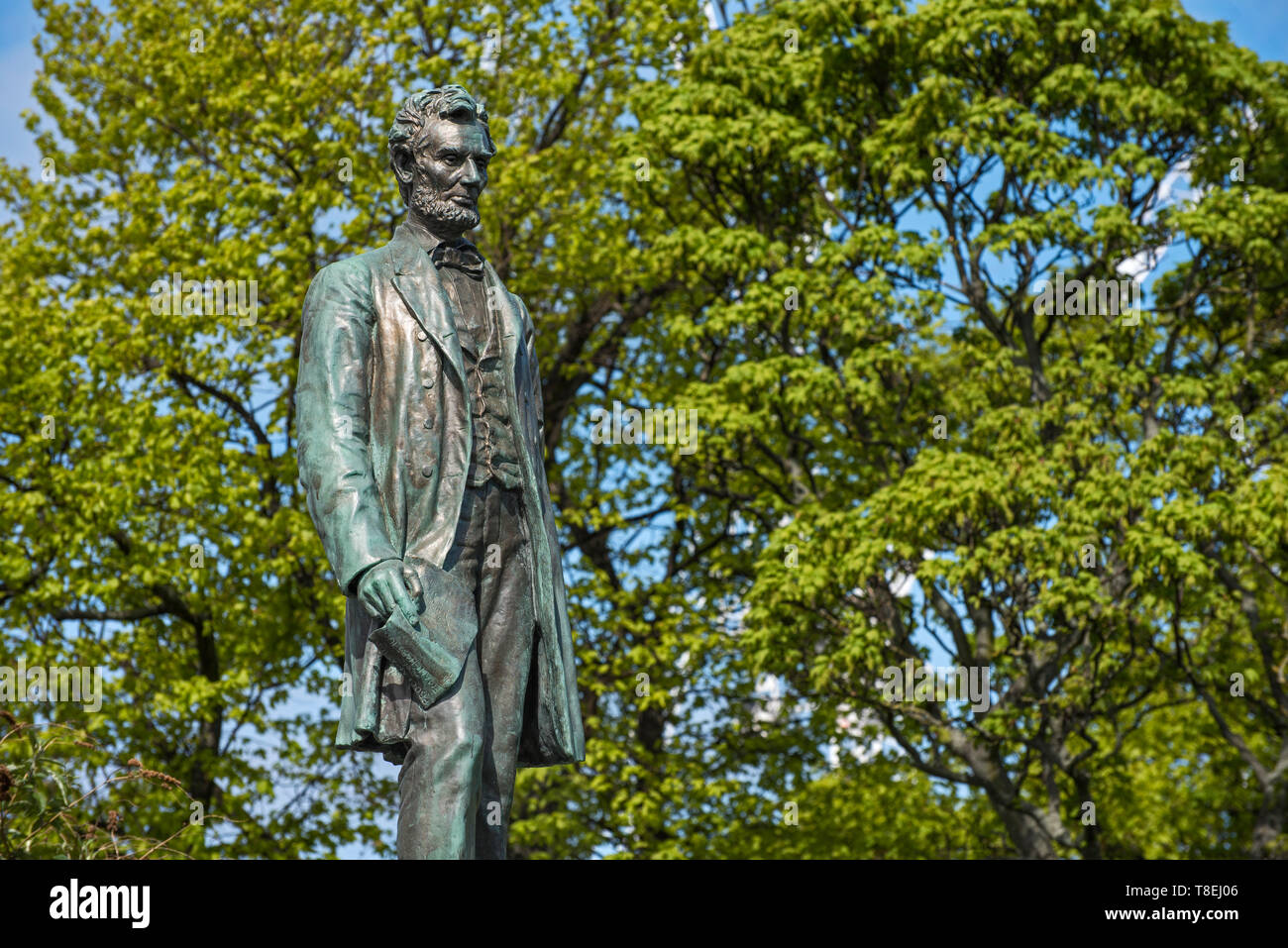 Statue of Abraham Lincoln by George Bissell on the memorial to Scottish American soldiers who fought in the American Civil War. Stock Photo