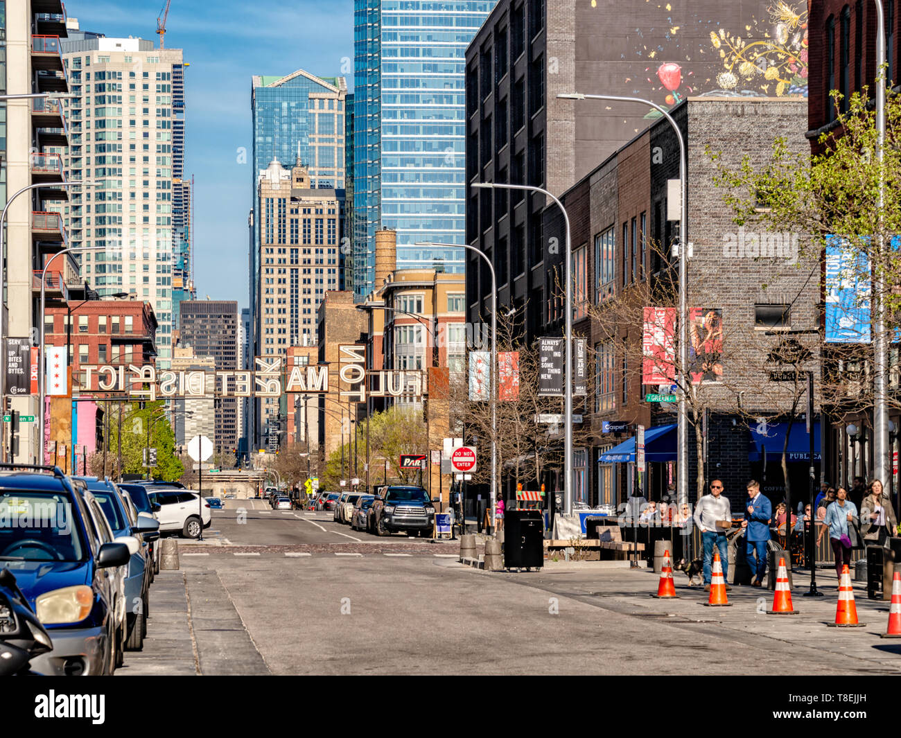 A view of the popular Fulton Market Street on a sunny afternoon. Main