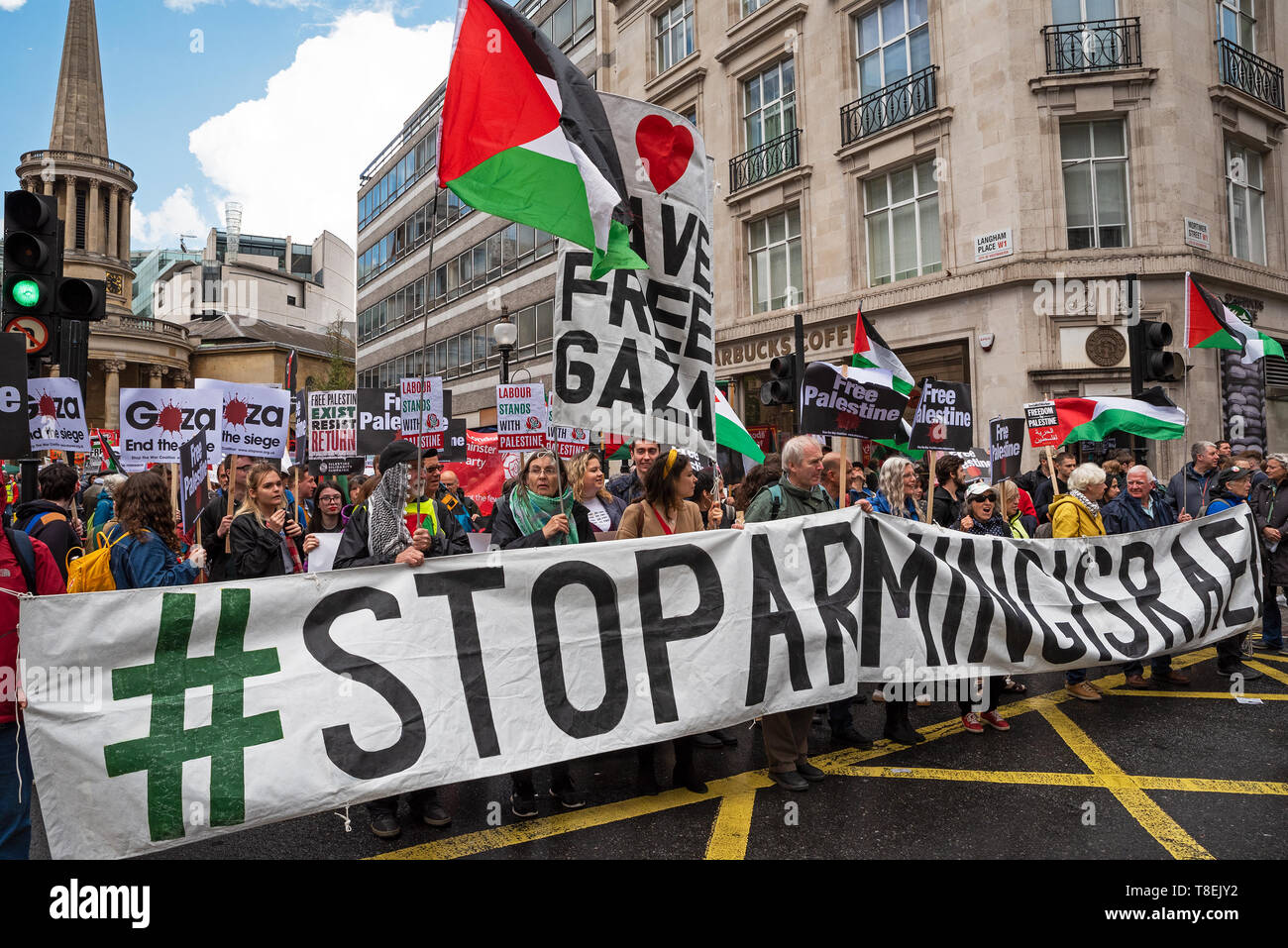 London, UK. May 11th 2019. National Demonstration for Palestine. Thousands of activists marched from Portland Place to Whitehall. Organised by the Palestine Solidarity Campaign, Stop the War Coalition, Palestinian Forum in Britain, Friends of Al- Aqsa & Muslim Association of Britain. Credit: Stephen Bell/Alamy Stock Photo Stock Photo