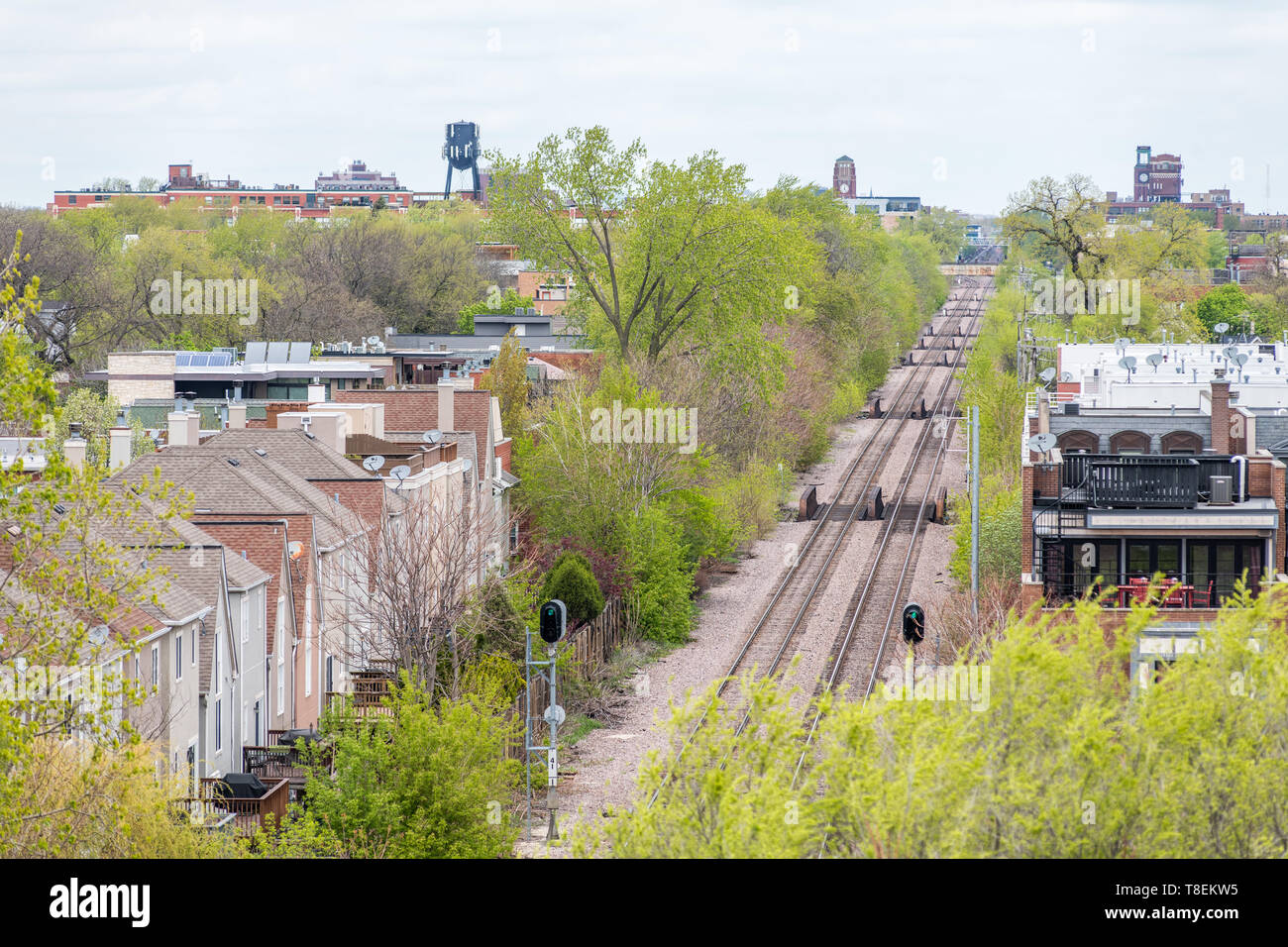 Aerial view of Metra tracks in the Lakeview neighborhood Stock Photo