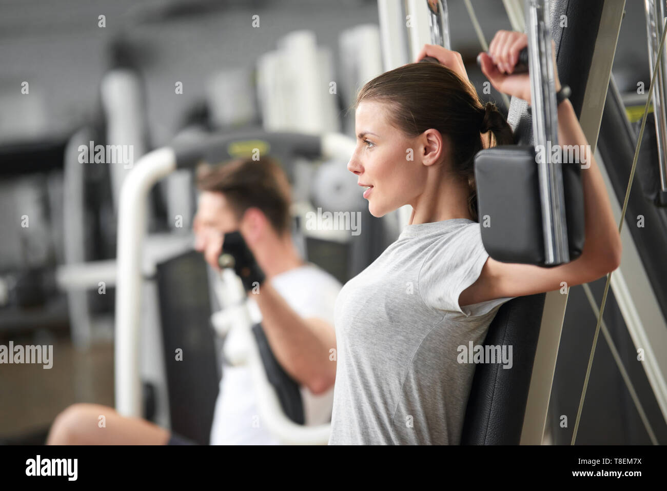 Fitness Workout In Gym Young Determined Fitness Woman Doing Bench