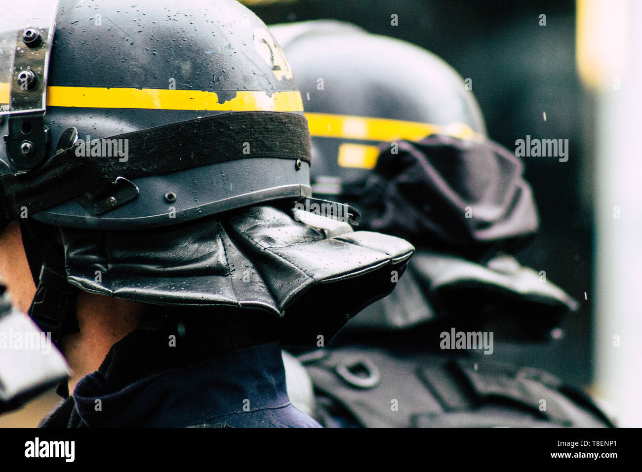 Paris France May 11, 2019 Portrait of a riot squad of the French ...