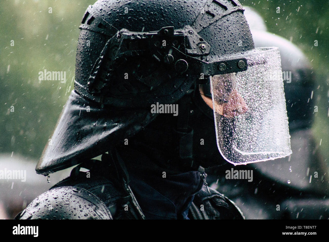 Paris France May 11, 2019 Portrait of a riot squad of the French ...