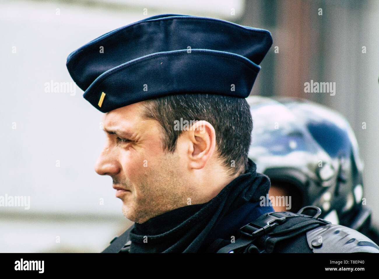 Paris France May 11, 2019 Portrait of a riot squad of the French ...