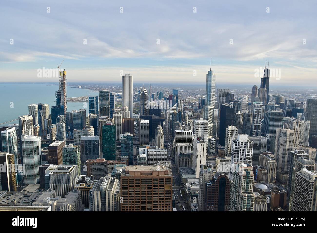 View of the Chicago skyline seen from the 360 Chicago observation deck ...